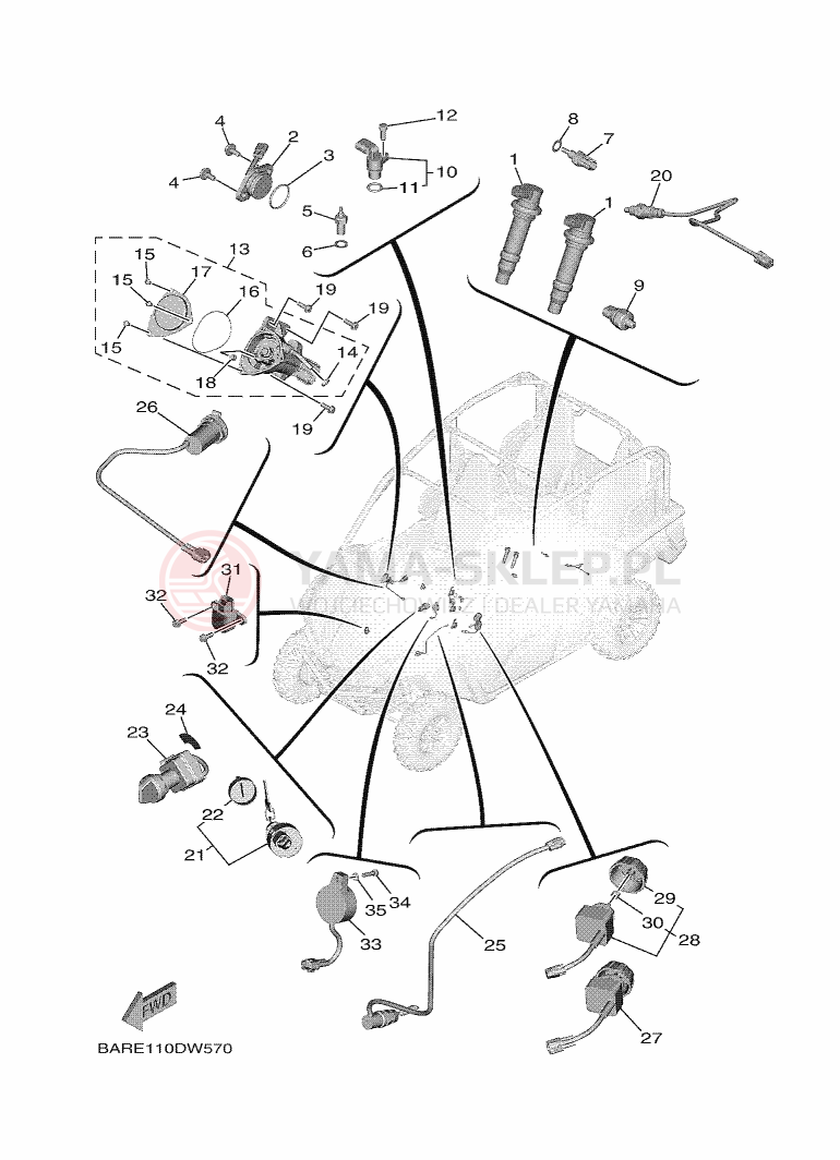 Schemat "układ elektryczny" do Yamaha WOLVERINE X4 850