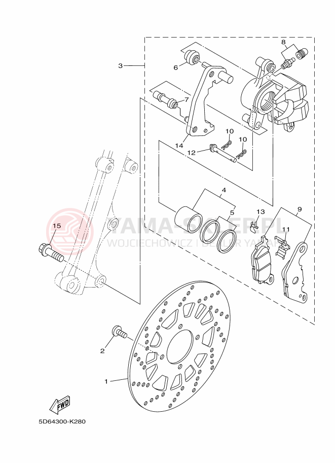 Schemat "Zacisk hamulcowy + tarcza przód" do Yamaha CRYPTON X
