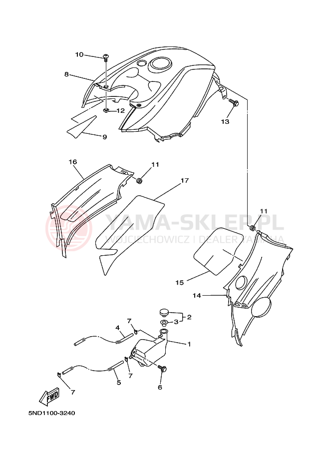 Schemat "Pokrywa boczna" do Yamaha GRIZZLY 450