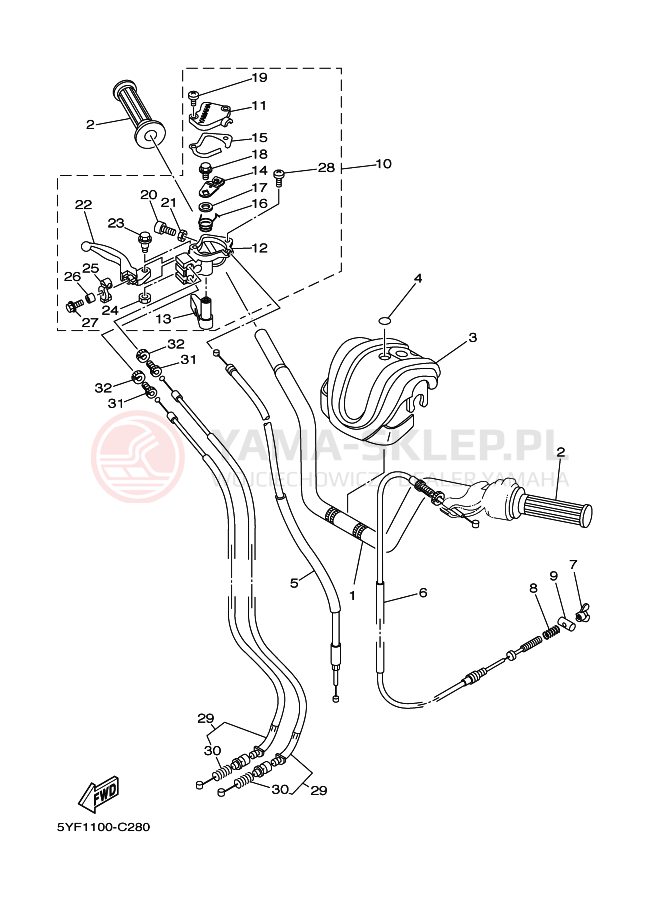 Schemat "Kierownica i osprzęt" do Yamaha YFM50