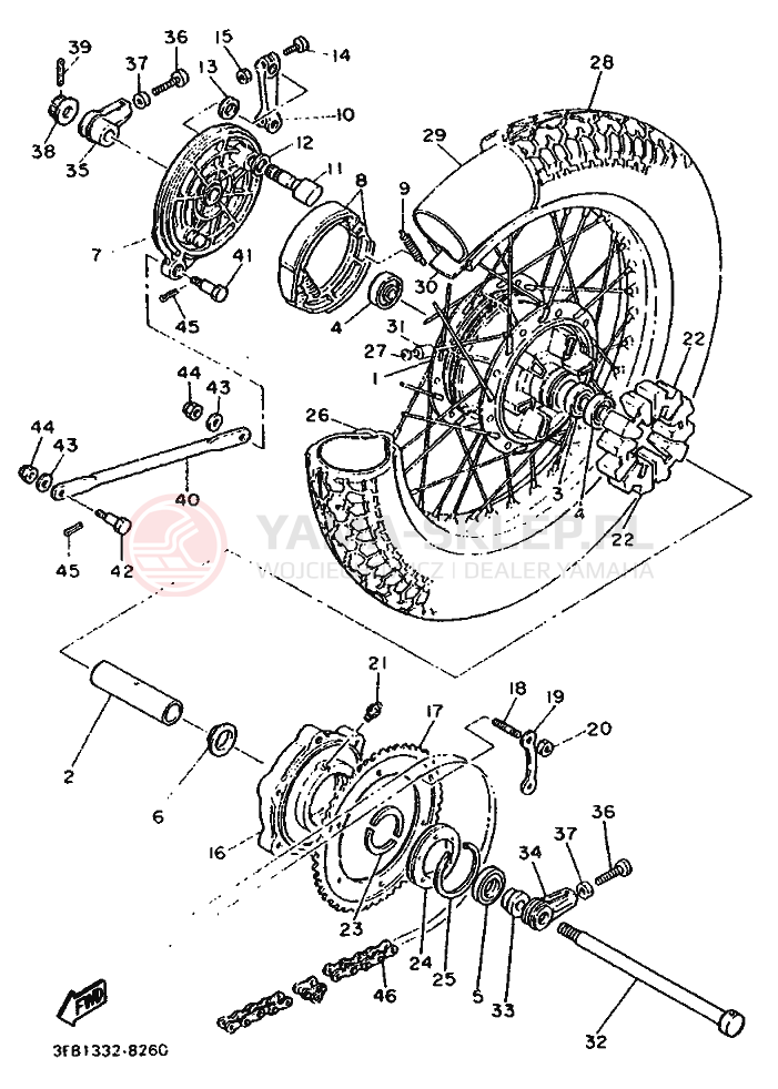 Schemat "Koło tył" do Yamaha SR500