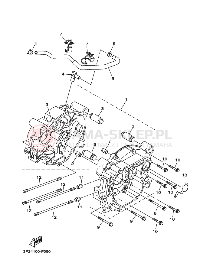 Schemat "Pokrywa silnika" do Yamaha TT-R90