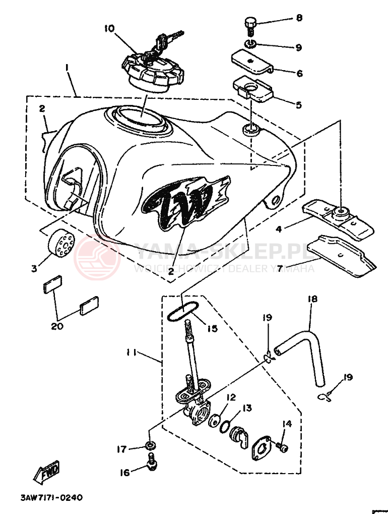 Schemat "zbiornik paliwa" do Yamaha TW200E