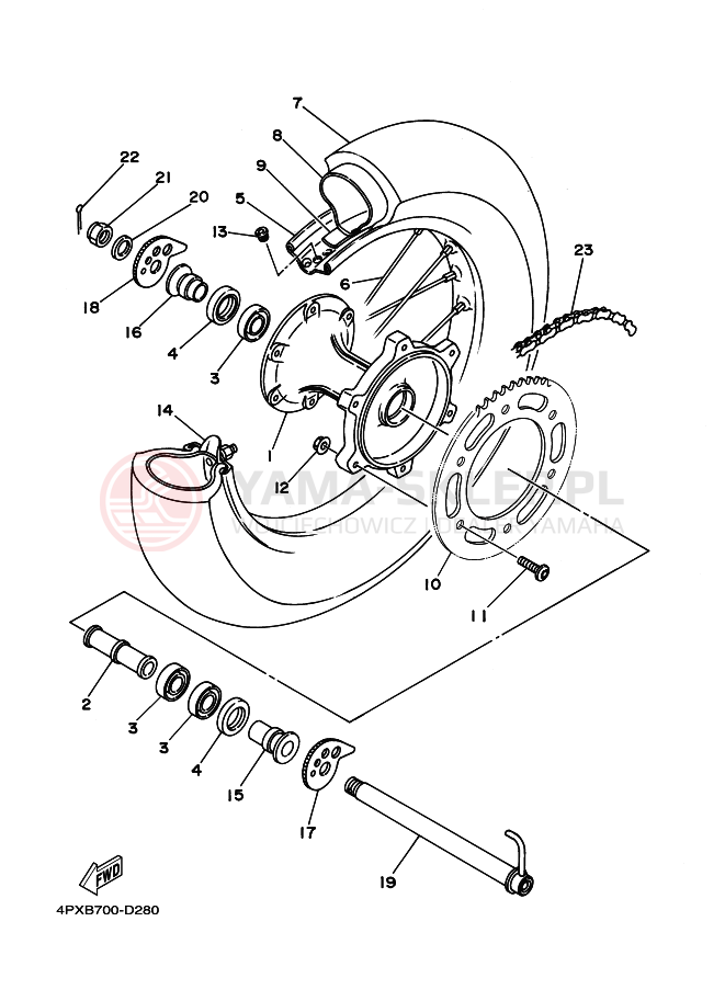 Schemat "Koło tył" do Yamaha TT250R TT-R250 TT250RT