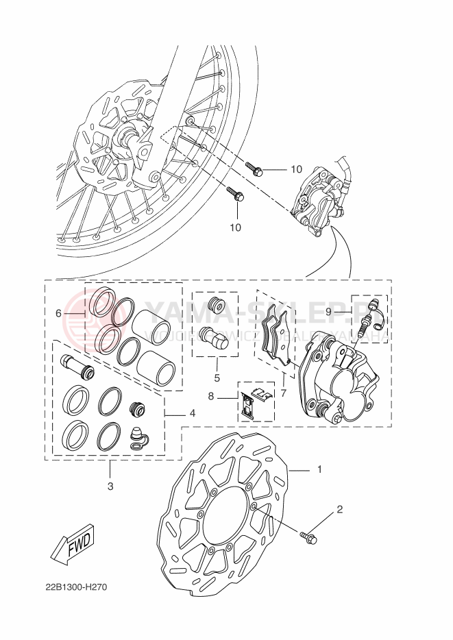 Schemat "Zacisk hamulcowy + tarcza przód" do Yamaha WR125R