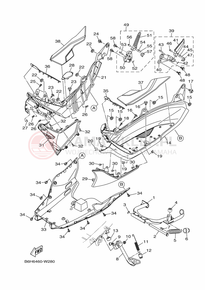 Schemat "Stopka postojowa i podnóżki" do Yamaha NMAX 125