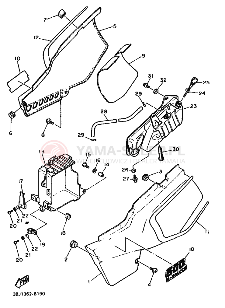 Schemat "Owiewki, pola numer., zb. oleju" do Yamaha XT500T
