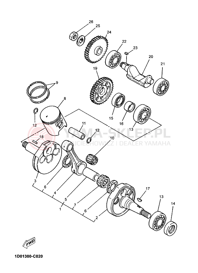Schemat "Wał korbowy, tłok" do Yamaha DT125X DT 125 SM