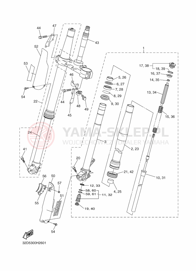 Schemat "Amortyzatory przód" do Yamaha WR250R