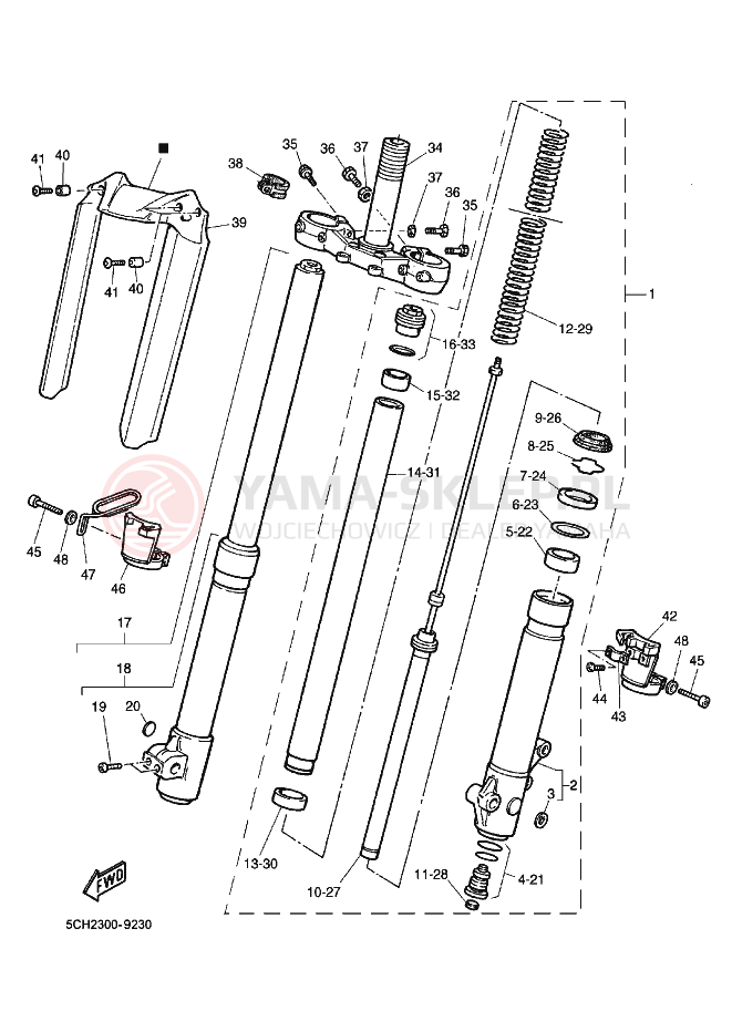 Schemat "Amortyzatory przód" do Yamaha TT600R