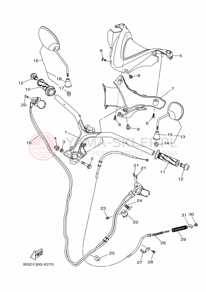 Schemat "Kierownica i osprzęt" do Yamaha TRICITY 155
