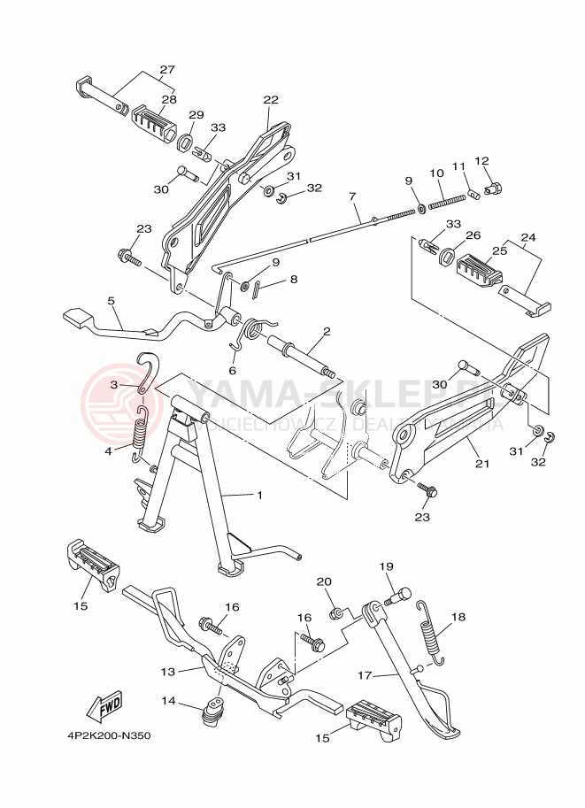 Schemat "Stopka postojowa i podnóżki" do Yamaha YBR125E