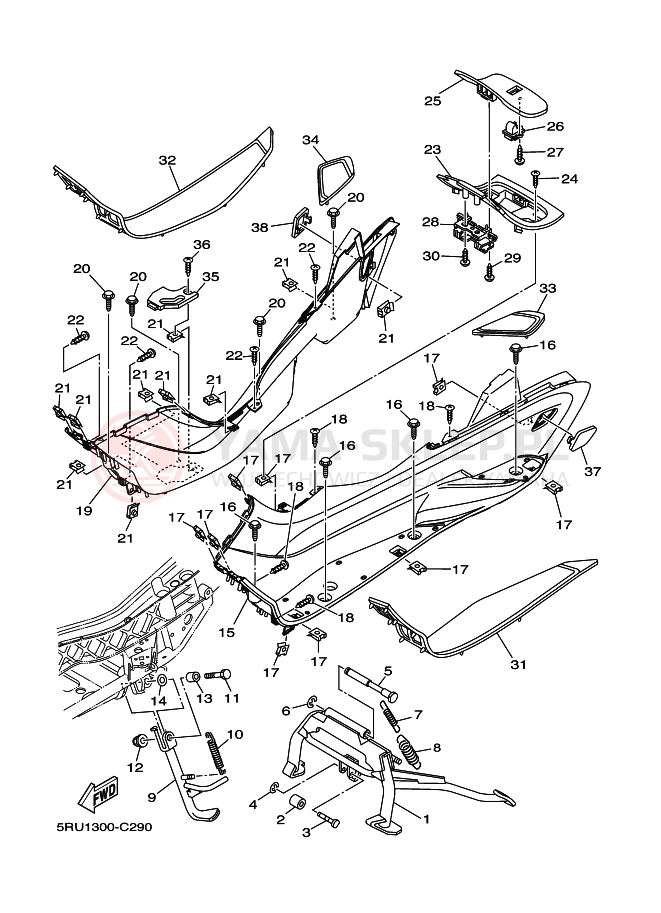Schemat "Stopka postojowa i podnóżki" do Yamaha MAJESTY400