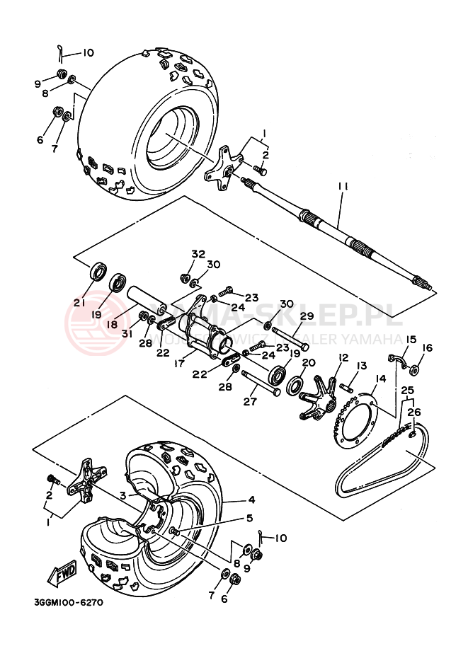 Schemat "Koło tył" do Yamaha BANSHEE