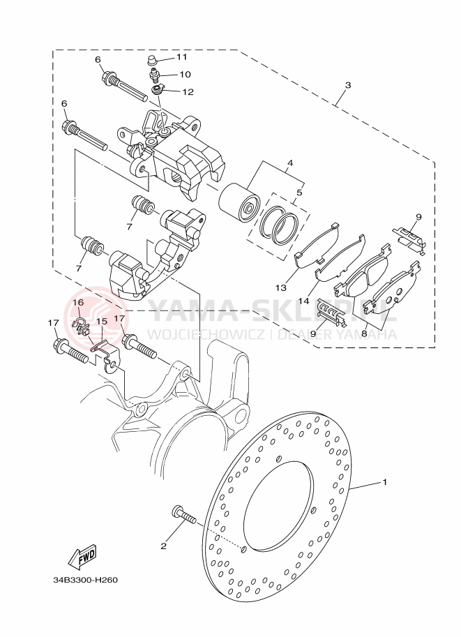 Schemat "Zacisk hamulcowy tylny" do Yamaha MAJESTY400A