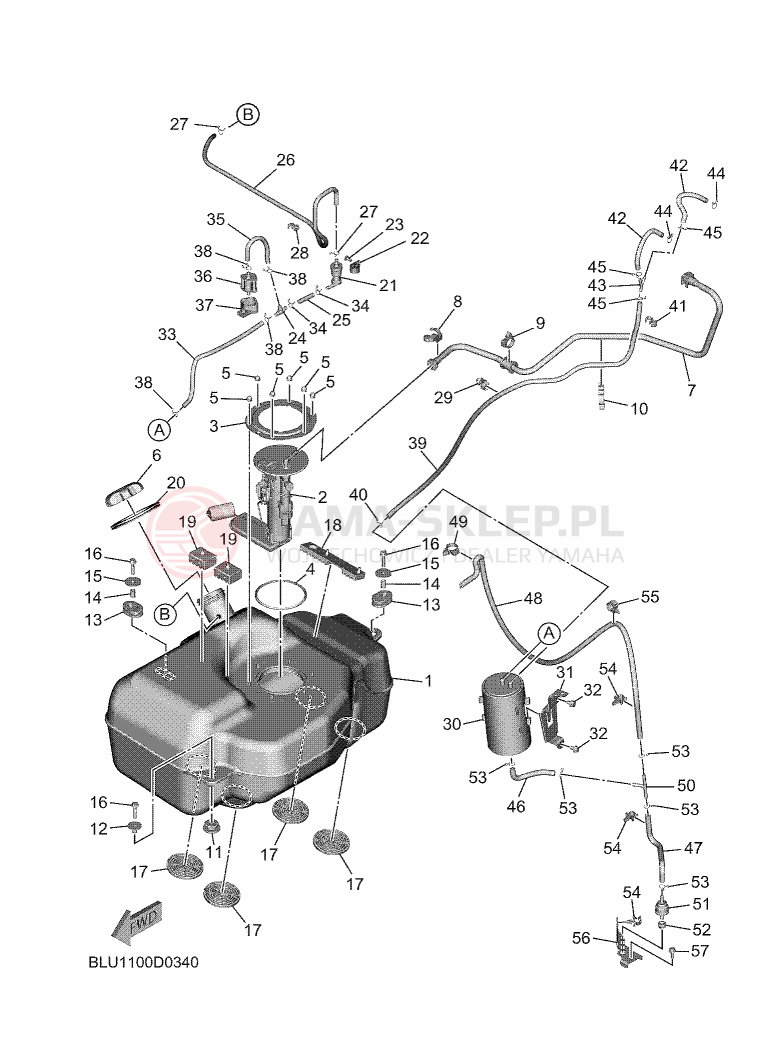 Schemat "zbiornik paliwa" do Yamaha WOLVERINE RMAX4 1000 COMPACT LE