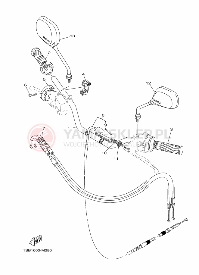 Schemat "Kierownica i osprzęt" do Yamaha XTZ125E