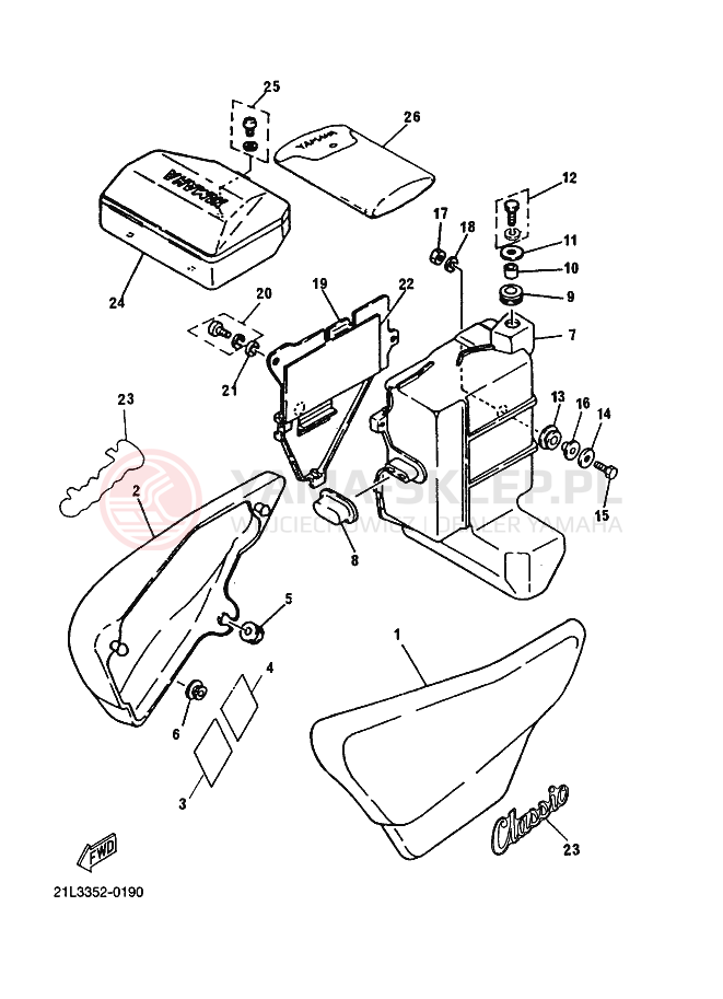 Schemat "Pokrywa boczna" do Yamaha SR250