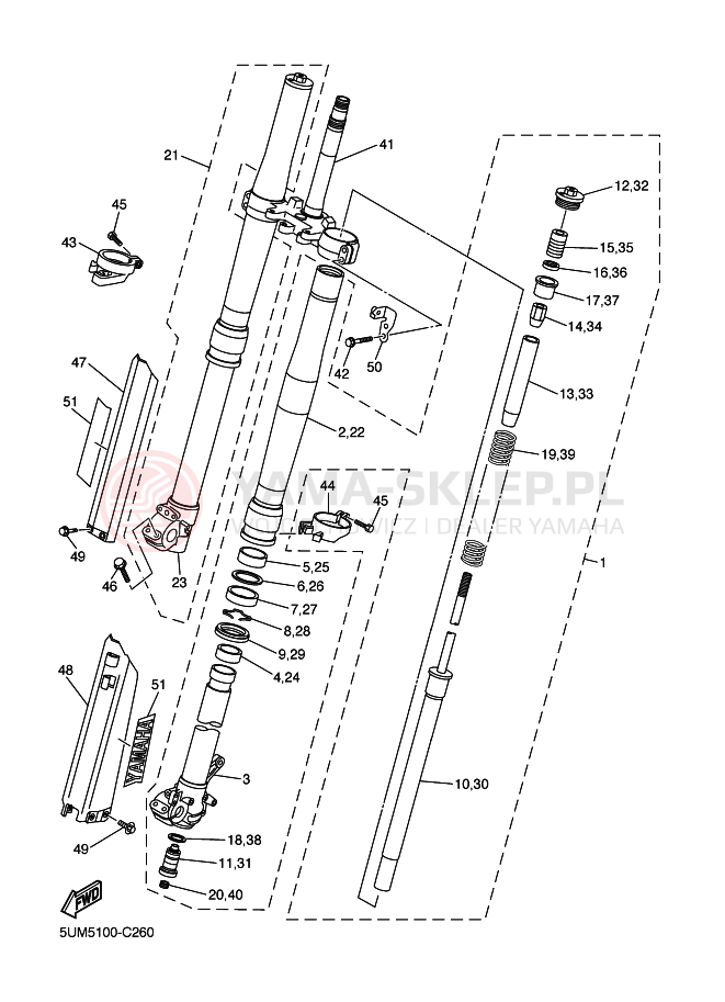Schemat "Amortyzatory przód" do Yamaha WR250F