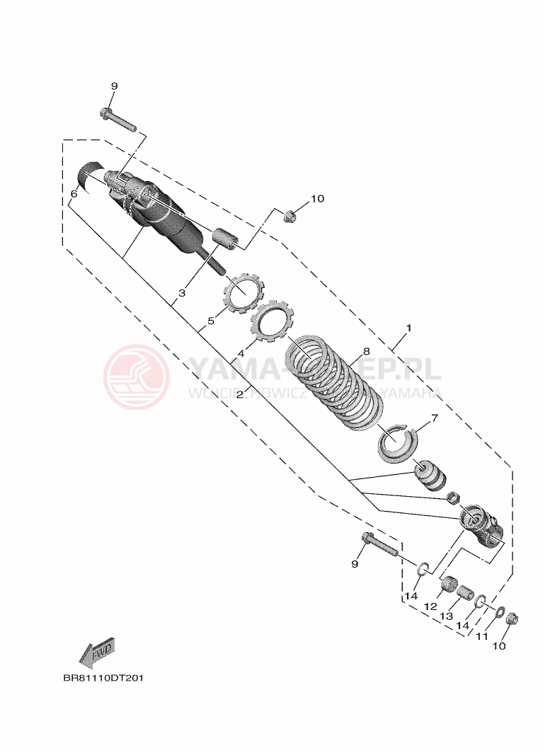 Schemat "wahacz, zawieszenie tył" do Yamaha YZ65