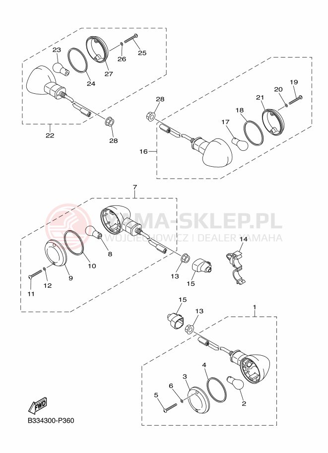 Schemat "kierunkowskazy" do Yamaha XVS950 ABS