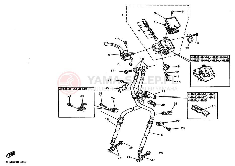 Schemat "Pompa hamulcowa przednia" do Yamaha XJR400R