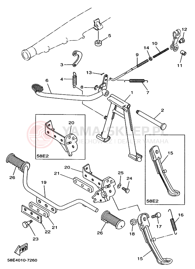 Schemat "Stopka postojowa i podnóżki" do Yamaha YB-1