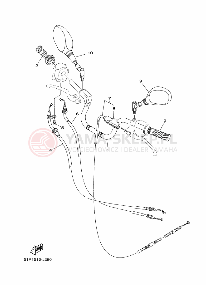 Schemat "Kierownica i osprzęt" do Yamaha YBR125ED