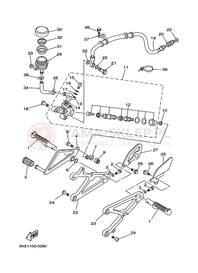 Schemat "Stopka postojowa i podnóżki" do Yamaha TZ250