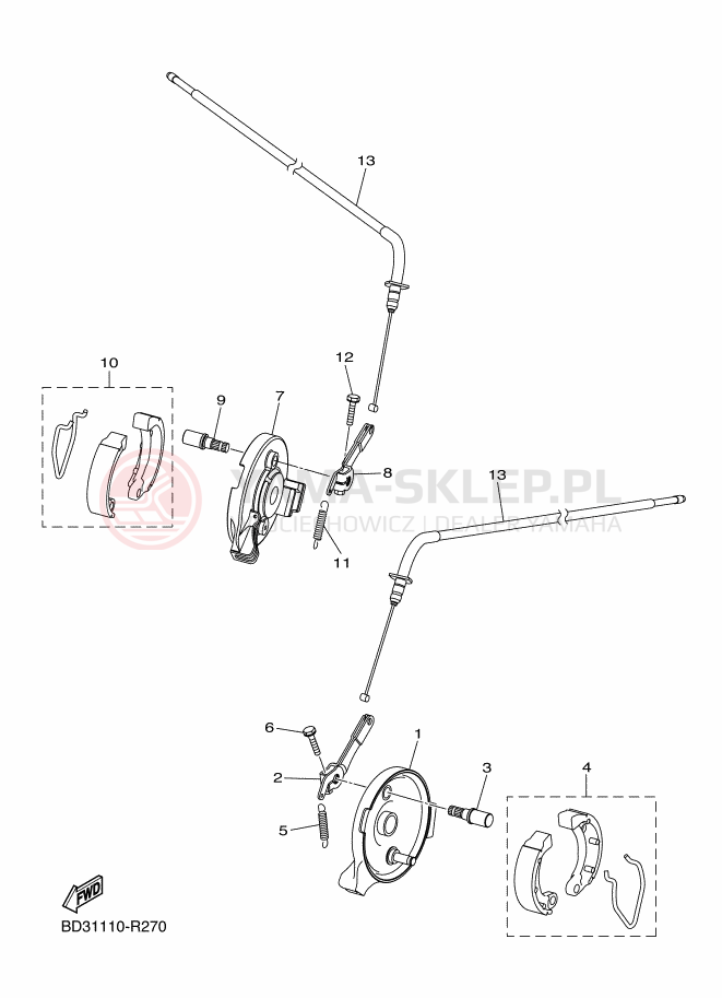 Schemat "Układ hamulcowy przód" do Yamaha YFM90R