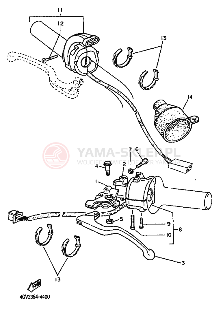 Schemat "Kierownica i osprzęt" do Yamaha TT600E