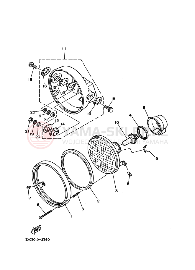 Schemat "Lampa przód" do Yamaha R1-Z