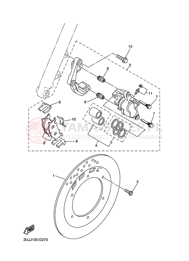 Schemat "Zacisk hamulcowy + tarcza przód" do Yamaha VIRAGO