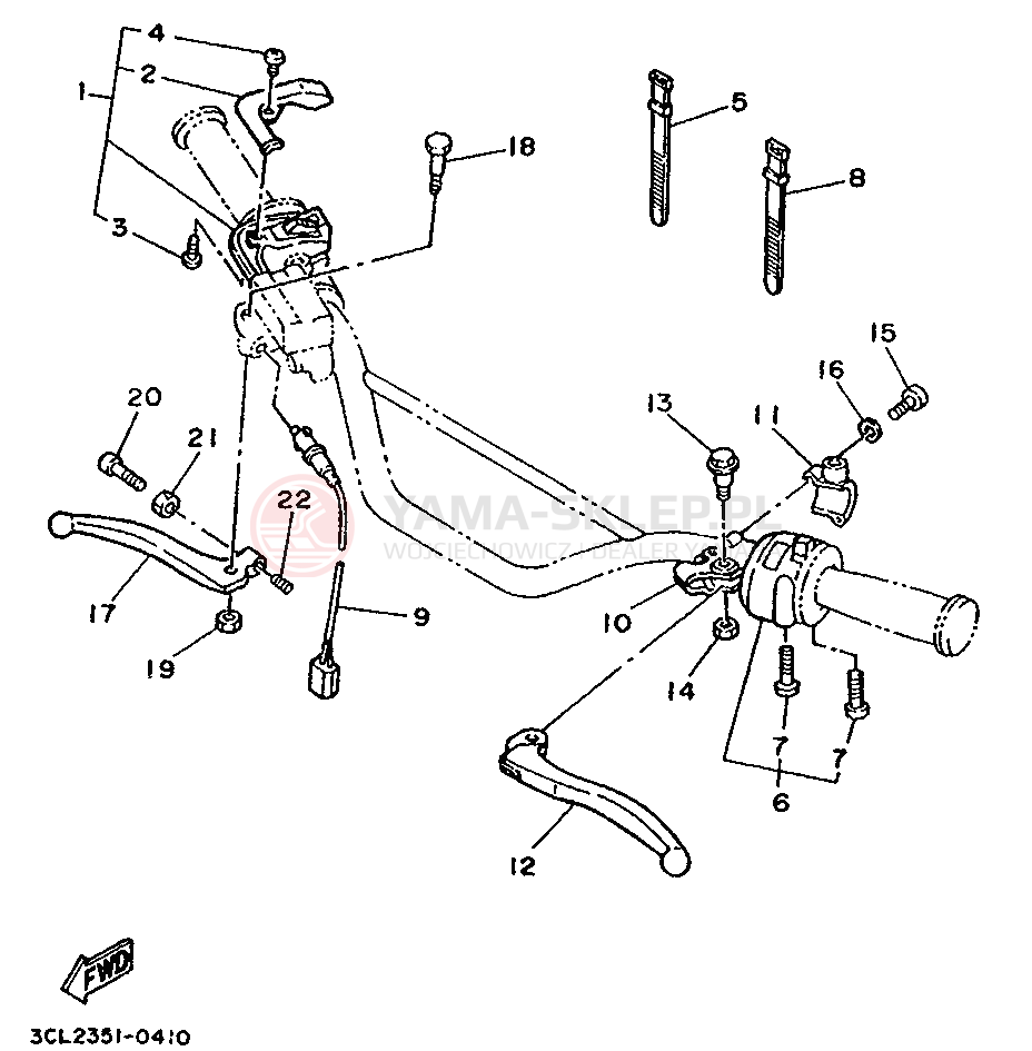 Schemat "Kierownica i osprzęt" do Yamaha TDR250