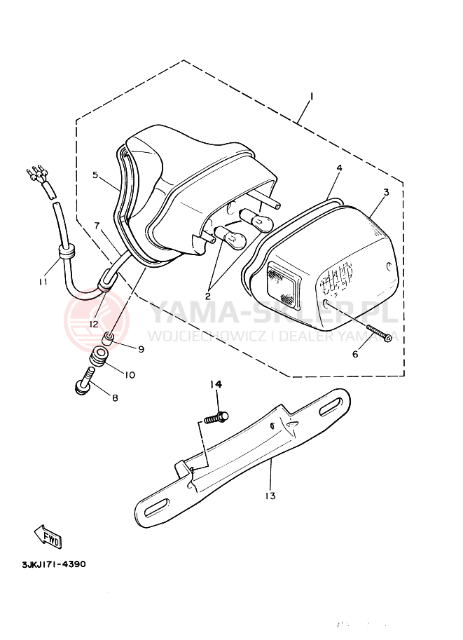Schemat "lampa tył" do Yamaha XV1100 XV1100LC VIRAGO