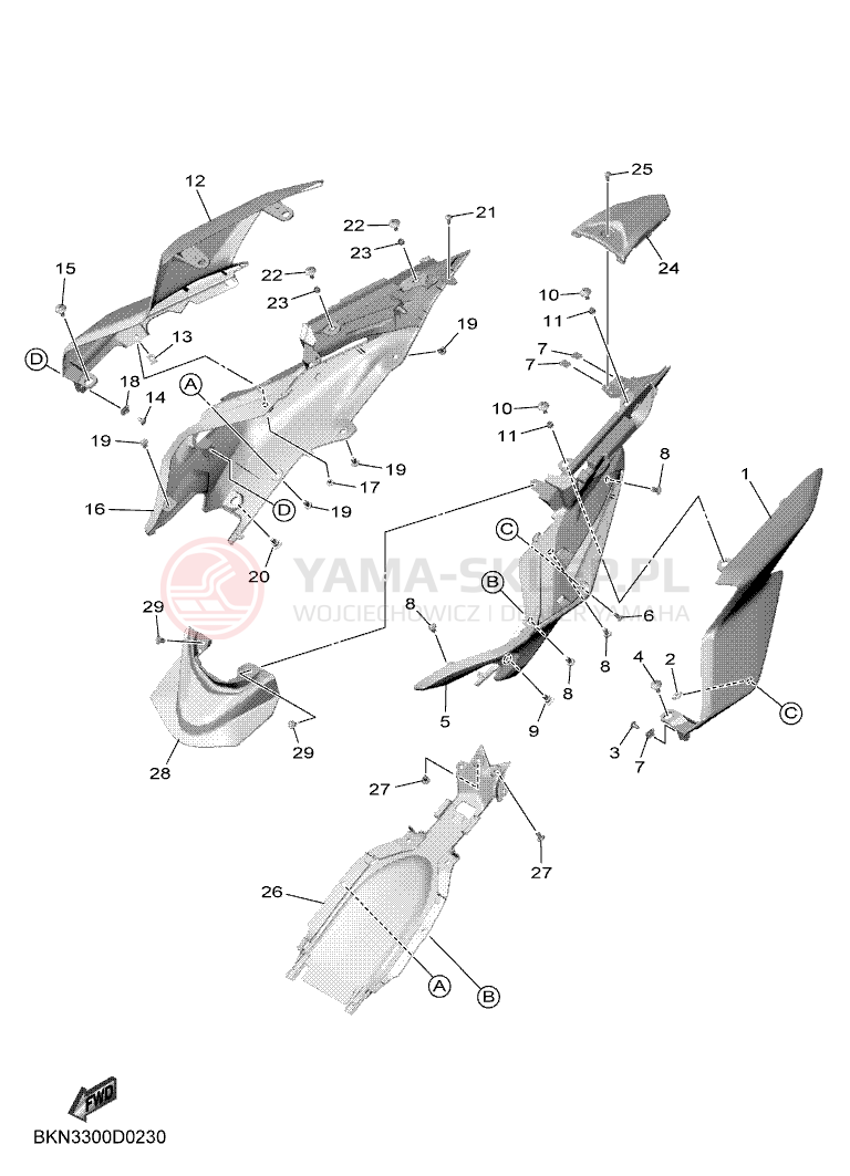 Schemat "Pokrywa boczna" do Yamaha R9 35KW