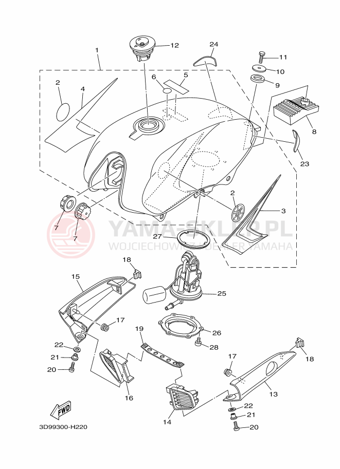 Schemat "zbiornik paliwa" do Yamaha YBR125ED
