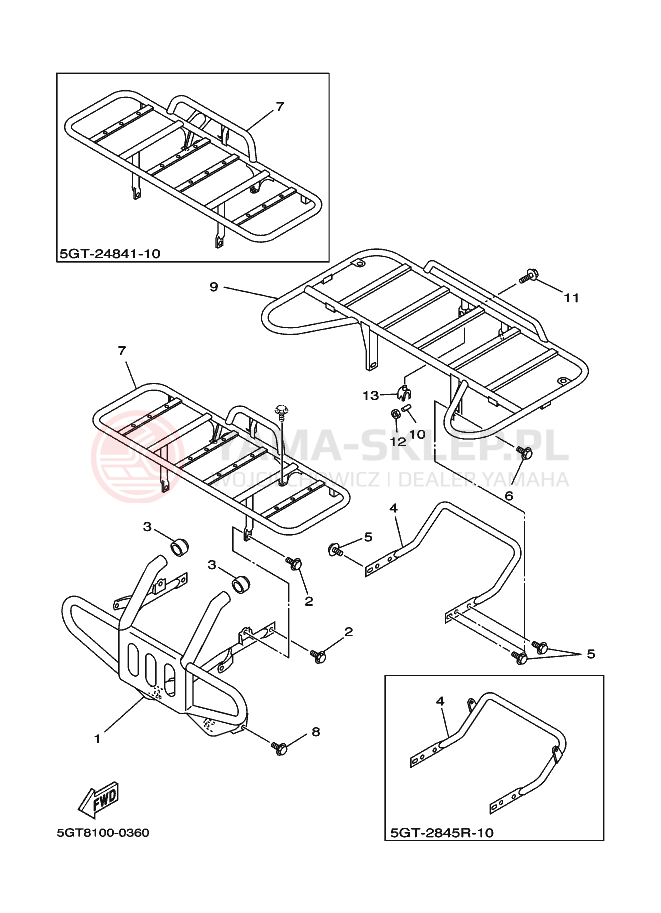 Schemat "osłona / stelaż" do Yamaha YFM600FWA