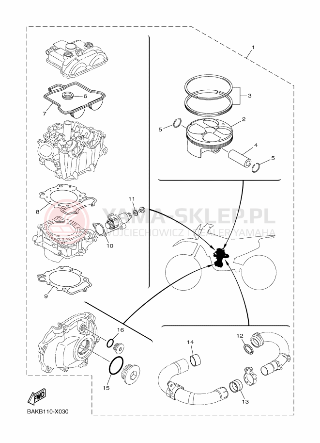 Schemat "ZESTAW NAPRAWCZY TŁOKA" do Yamaha WR250F