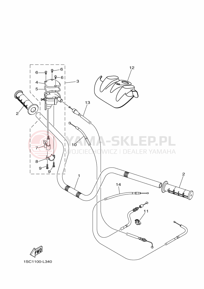Schemat "Kierownica i osprzęt" do Yamaha YFM300