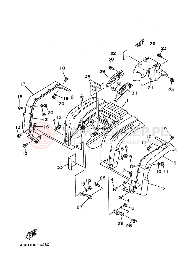 Schemat "Tylny błotnik" do Yamaha YFM400FW