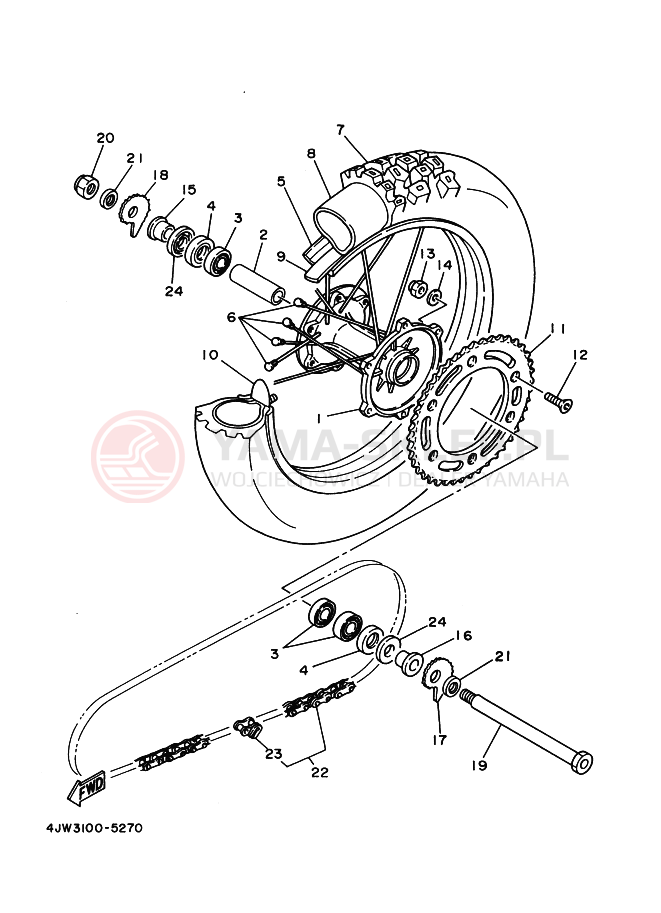 Schemat "Koło tył" do Yamaha WR250Z