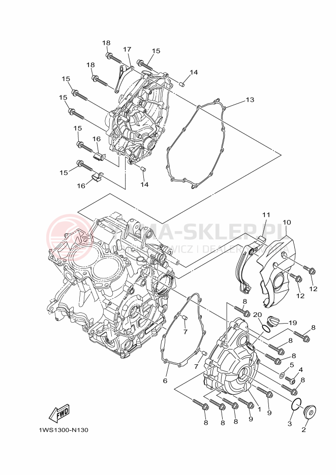 Schemat "Pokrywa silnika" do Yamaha MT-07 ABS