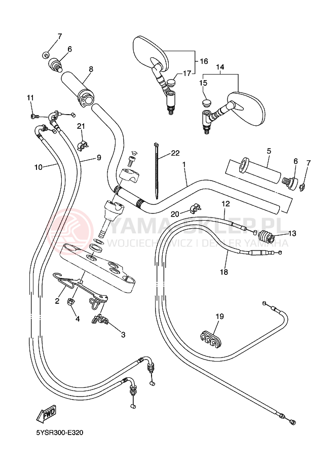Schemat "Kierownica i osprzęt" do Yamaha XVS1100A DRAGSTAR 1100 CLASSIC