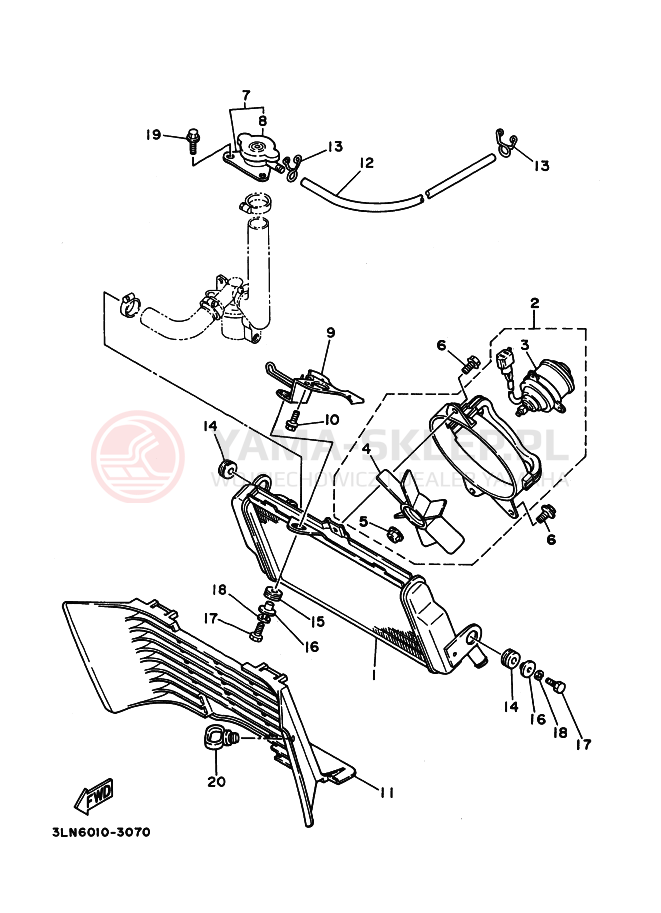Schemat "Układ chlodzenia" do Yamaha FZR250R