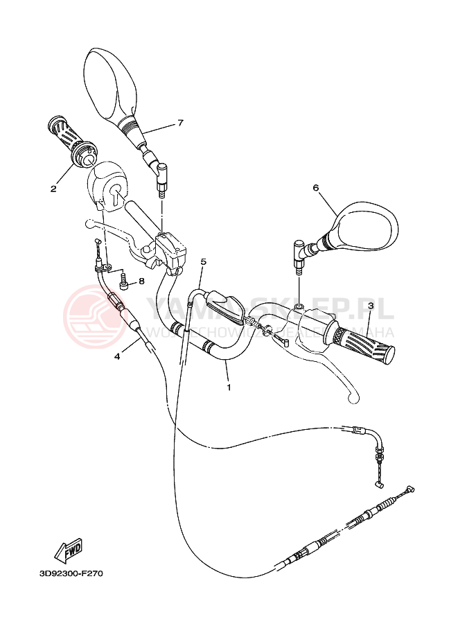 Schemat "Kierownica i osprzęt" do Yamaha YBR125ED