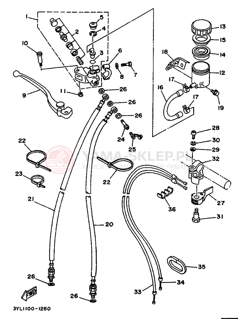 Schemat "Pompa hamulcowa przednia" do Yamaha TZ250