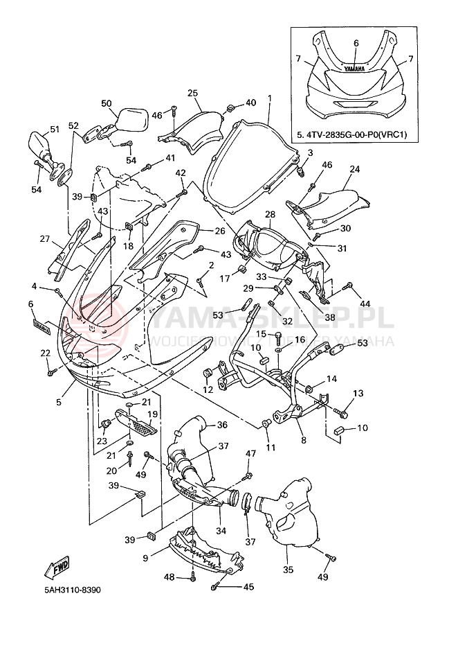 Schemat "elementy nadwozia" do Yamaha YZF600R YZF600RK YZF