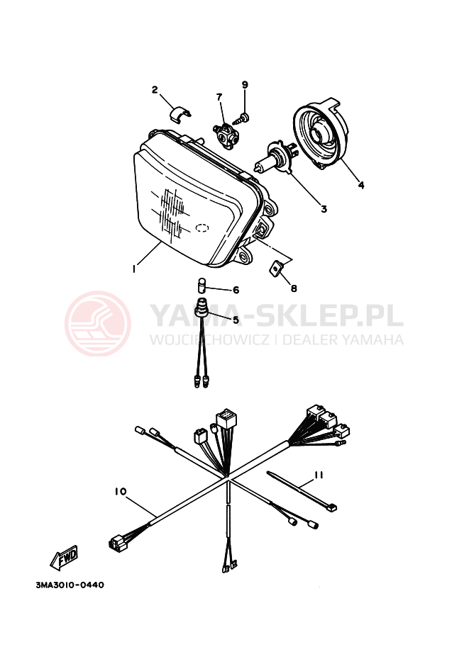 Schemat "Lampa przód" do Yamaha TZR250SP