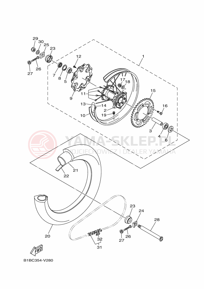 Schemat "Koło tył" do Yamaha YZ125